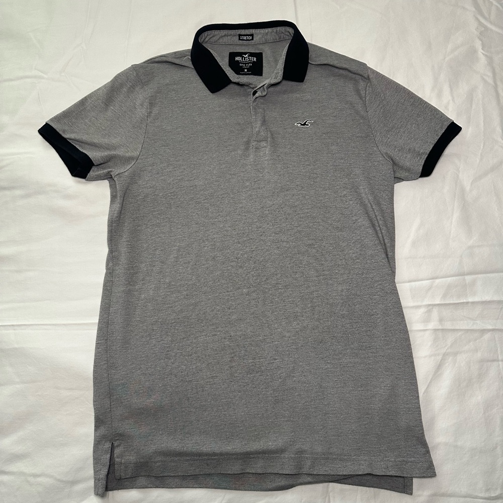 Hollister Gray and Black Polo Shirt Classic Design
